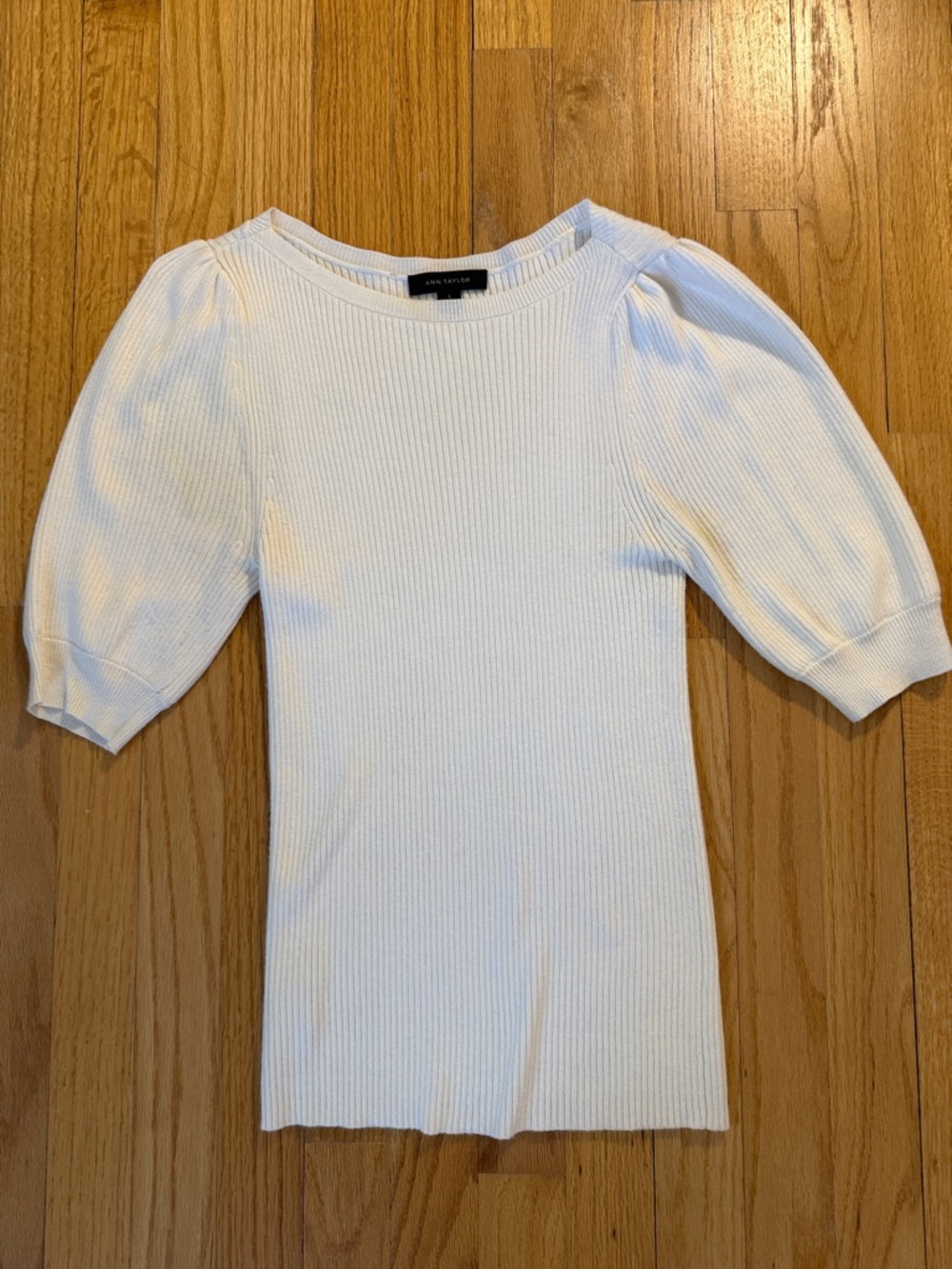 Cream Ribbed Puff Sleeve Top